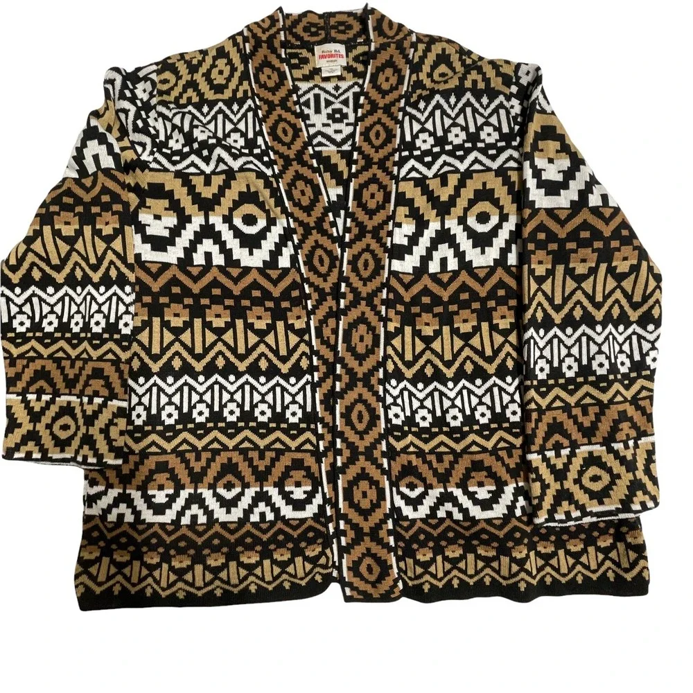 Ruby‎ Rd Cardigan Sweater Womens1X Open Front Southwest Brown USA-Made